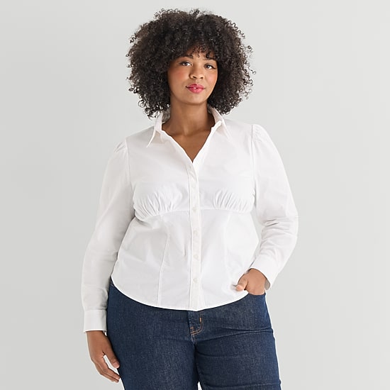 Marilyn Monroe Womens Long Sleeve Cuffed Regular Fit Plus Button-Down Shirt
