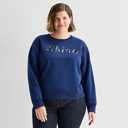 St. John's Bay Womens Plus Crew Neck Long Sleeve Sweatshirt In Blue