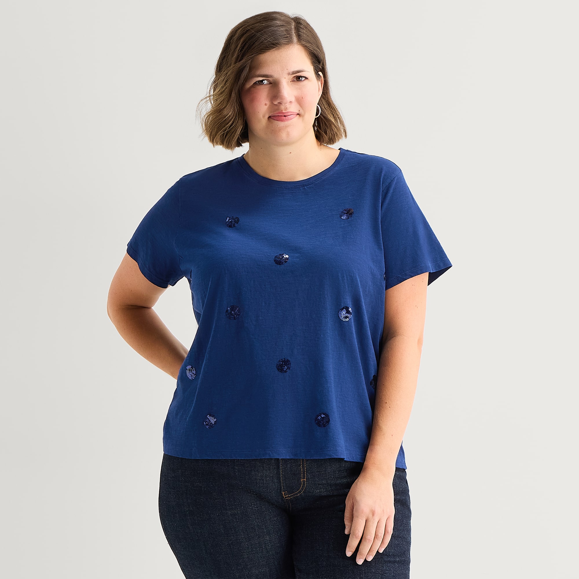 St. John's Bay Womens Plus Crew Neck Short Sleeve T-Shirt