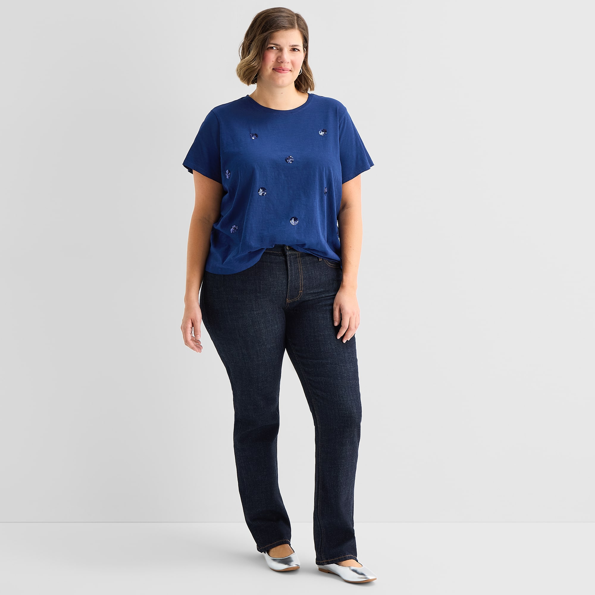St. John's Bay Womens Plus Crew Neck Short Sleeve T-Shirt