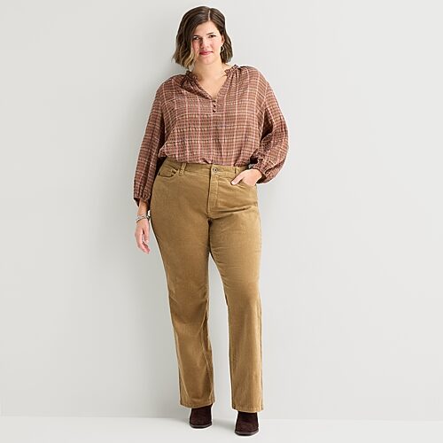 St. John's Bay Womens Plus Mid Rise Bootcut Corduroy Pant In Beige