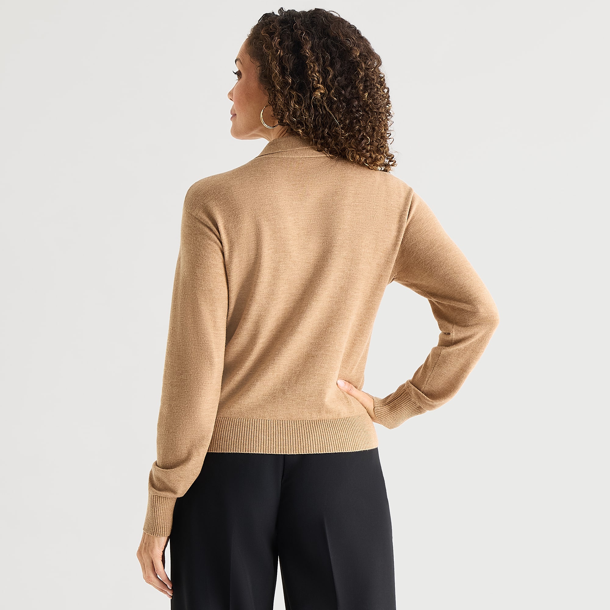 Liz Claiborne Womens Split Tie Neck Long Sleeve Pullover Sweater