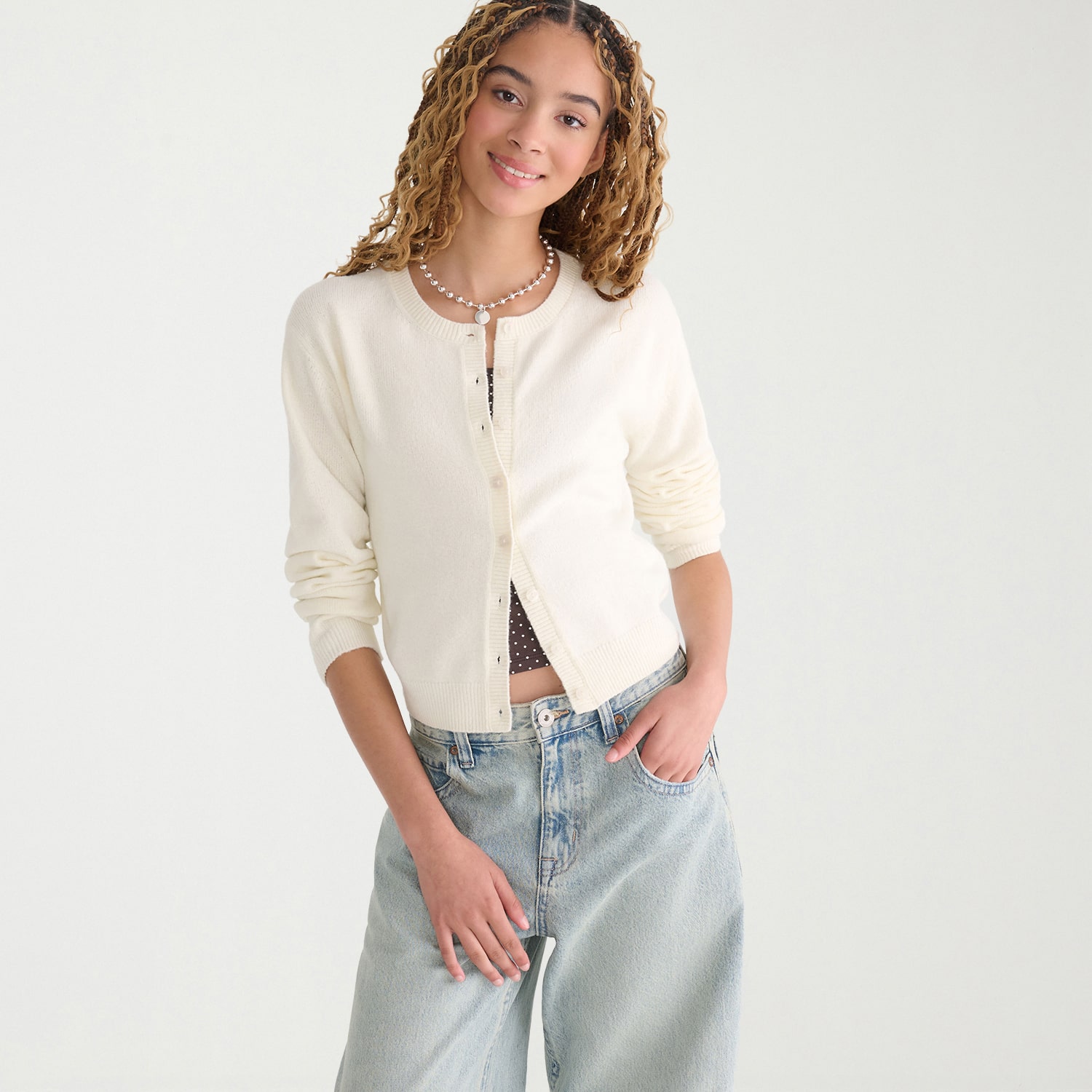 AEROPOSTALE Womens Round Neck Long Sleeve Button Juniors Cardigan