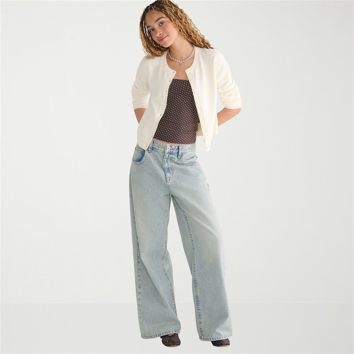 AEROPOSTALE Womens Round Neck Long Sleeve Button Juniors Cardigan