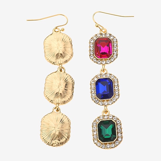 Bijoux Bar Womens Multi Color Glass Square Drop Earrings, Color