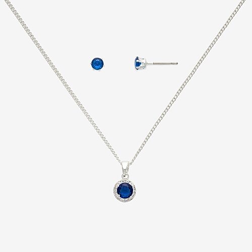 Mixit Womens Blue Cubic Zirconia 3-pc. Pendant Necklace Set In Silver