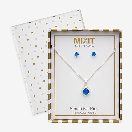 Mixit Womens Blue Cubic Zirconia 3-pc. Pendant Necklace Set