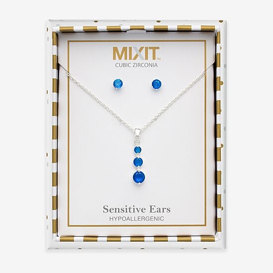 Mixit Womens Blue Cubic Zirconia 3-pc. Pendant Necklace Set