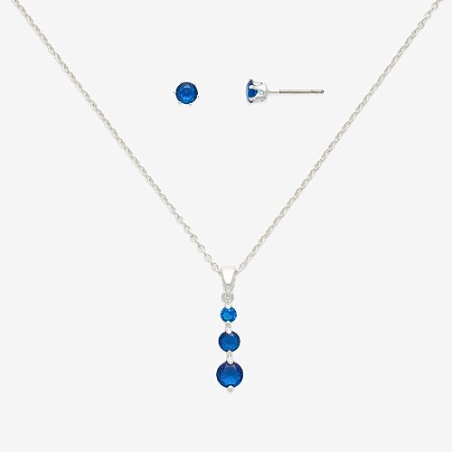 Mixit Womens Blue Cubic Zirconia 2-pc. Pendant Necklace Set In Silver
