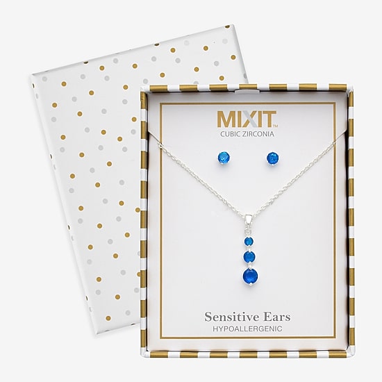 Mixit Womens Blue Cubic Zirconia 3-pc. Pendant Necklace Set