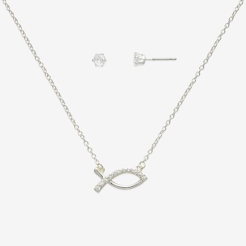 Mixit Womens Cubic Zirconia 2-pc. Pendant Necklace Set, One Size, Silver