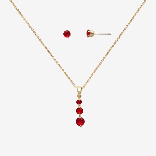 Mixit Womens Red Cubic Zirconia 2-pc. Pendant Necklace Set In Silver