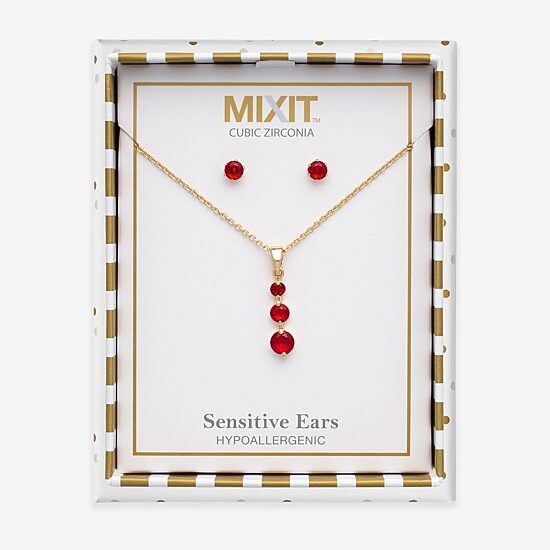 Mixit Womens Red Cubic Zirconia 3-pc. Pendant Necklace Set