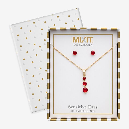 Mixit Womens Red Cubic Zirconia 3-pc. Pendant Necklace Set