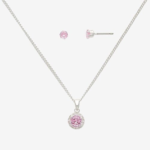 Mixit Womens Pink Cubic Zirconia 3-pc. Pendant Necklace Set In Silver