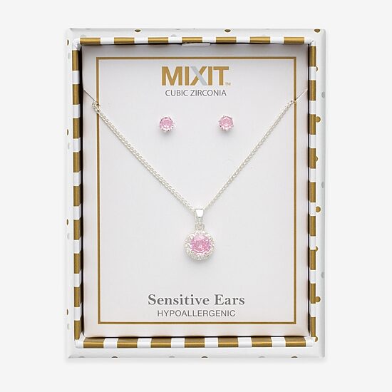 Mixit Womens Pink Cubic Zirconia 3-pc. Pendant Necklace Set