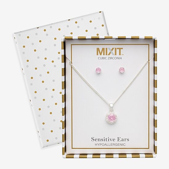 Mixit Womens Pink Cubic Zirconia 3-pc. Pendant Necklace Set