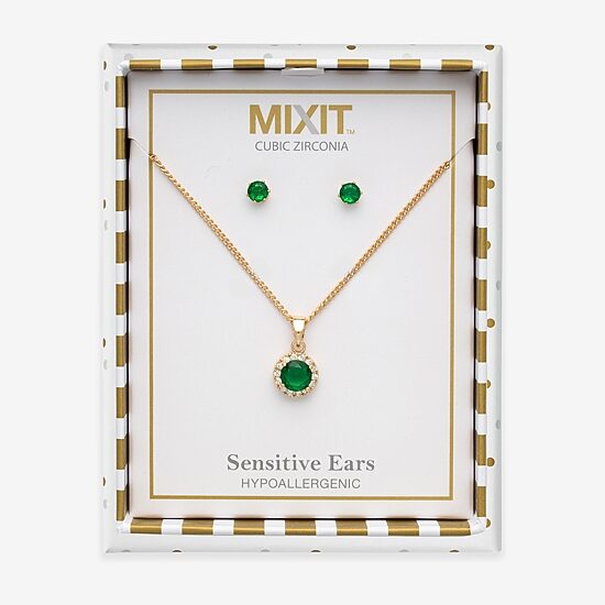 Mixit Womens Green Cubic Zirconia 3-pc. Pendant Necklace Set