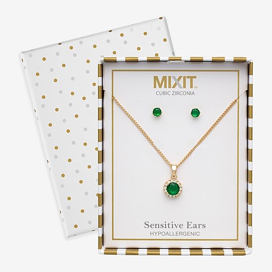 Mixit Womens Green Cubic Zirconia 3-pc. Pendant Necklace Set