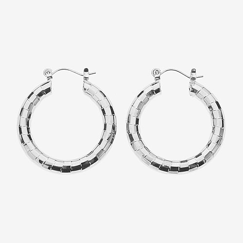 Bold Elements Bold Addiction Womens 1 1/4 Inch Hoop Earrings In Silver