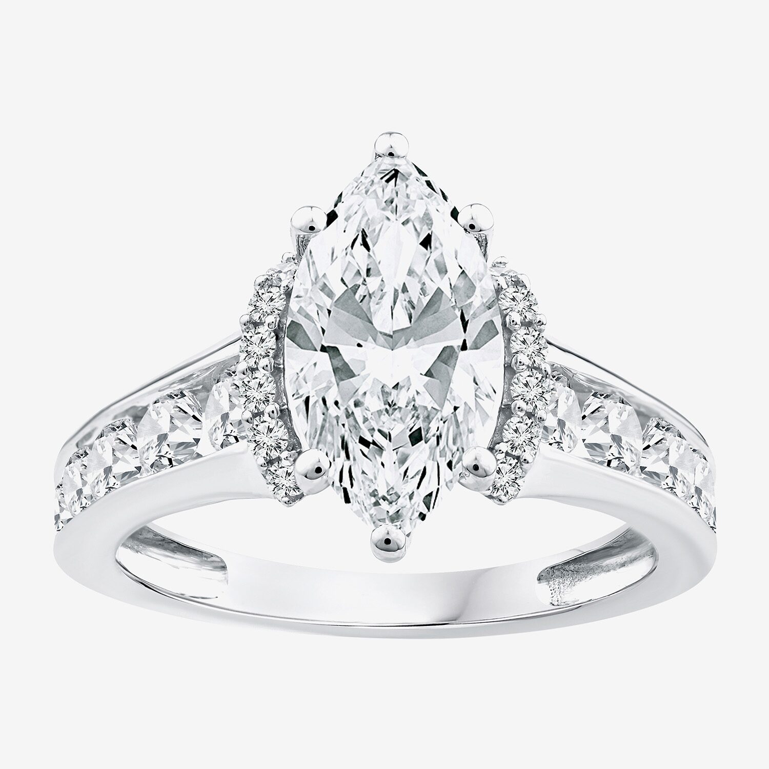 F / Vs2) Womens CT. T.W. Lab Grown White Diamond 14K Gold Marquise Side Stone Engagement Ring