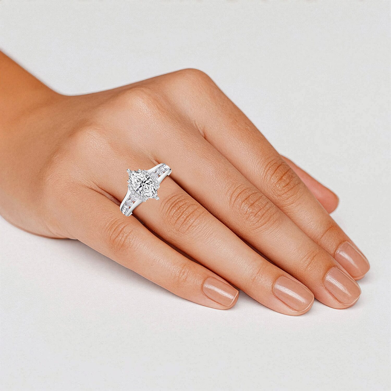 F / Vs2) Womens CT. T.W. Lab Grown White Diamond 14K Gold Marquise Side Stone Engagement Ring