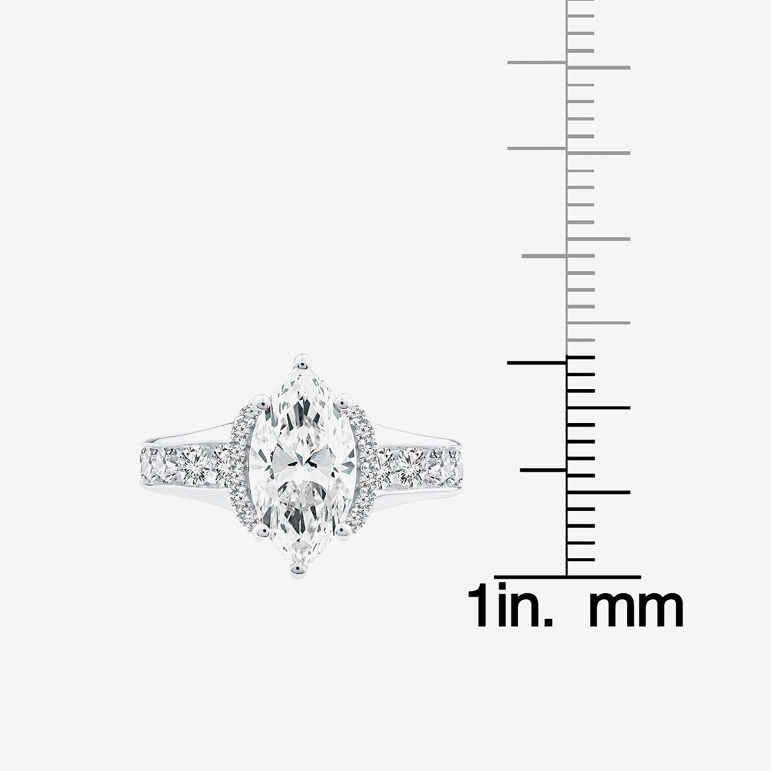F / Vs2) Womens CT. T.W. Lab Grown White Diamond 14K Gold Marquise Side Stone Engagement Ring