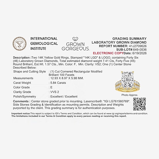 Grown Gorgeous (F / Vs2) Womens 7 1/5 Ct. T.W. Lab Grown White Diamond 14K Gold Rectangular Side Stone Bridal Set