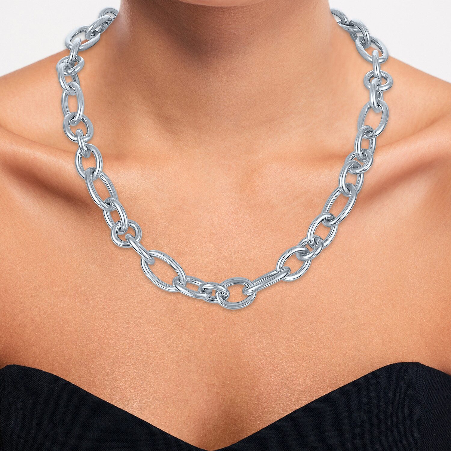 Bold Addiction Womens Pure Silver Over Brass 17 1/2 Inch Chain Necklace