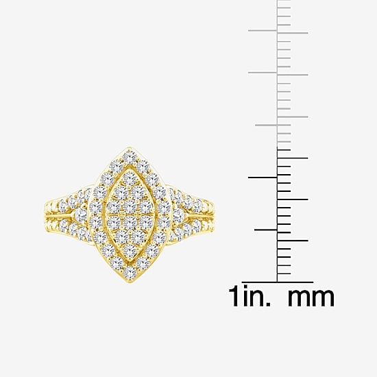 (F / Si2) Womens 1 CT. T.W. Lab Grown White Diamond Sterling Silver Marquise Side Stone Halo Engagement Ring