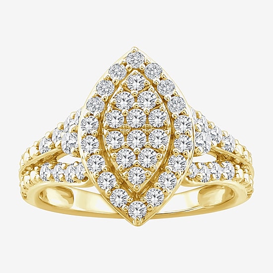 (F / Si2) Womens 1 CT. T.W. Lab Grown White Diamond Sterling Silver Marquise Side Stone Halo Engagement Ring