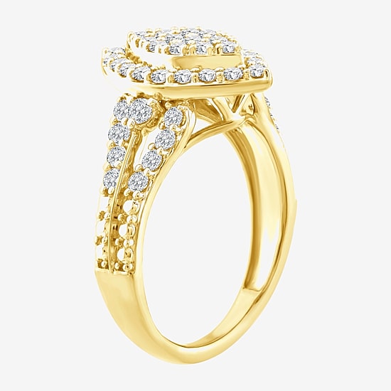 (F / Si2) Womens 1 CT. T.W. Lab Grown White Diamond Sterling Silver Marquise Side Stone Halo Engagement Ring