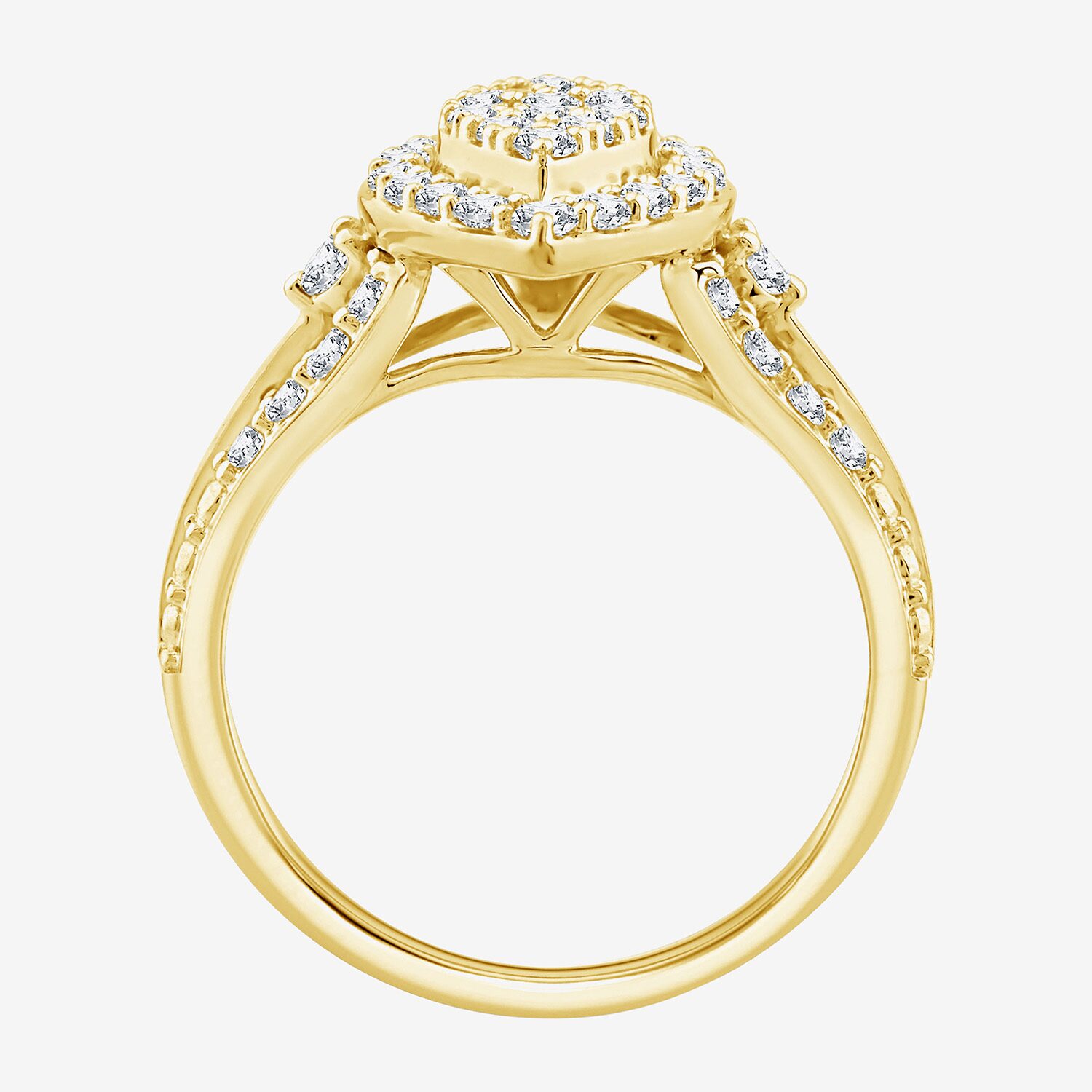 (F / Si2) Womens 1 CT. T.W. Lab Grown White Diamond Sterling Silver Marquise Side Stone Halo Engagement Ring