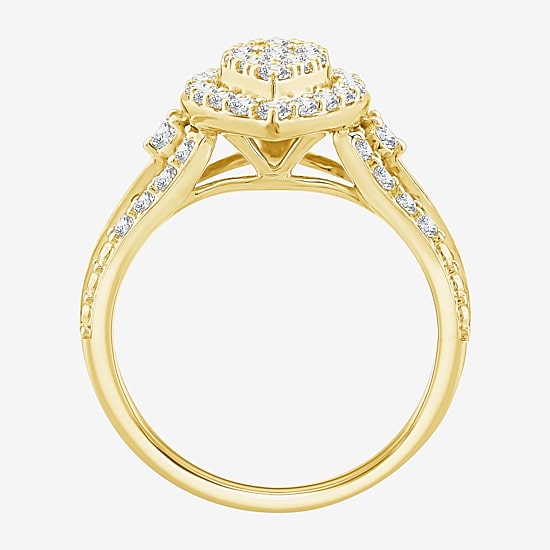 (F / Si2) Womens 1 CT. T.W. Lab Grown White Diamond Sterling Silver Marquise Side Stone Halo Engagement Ring