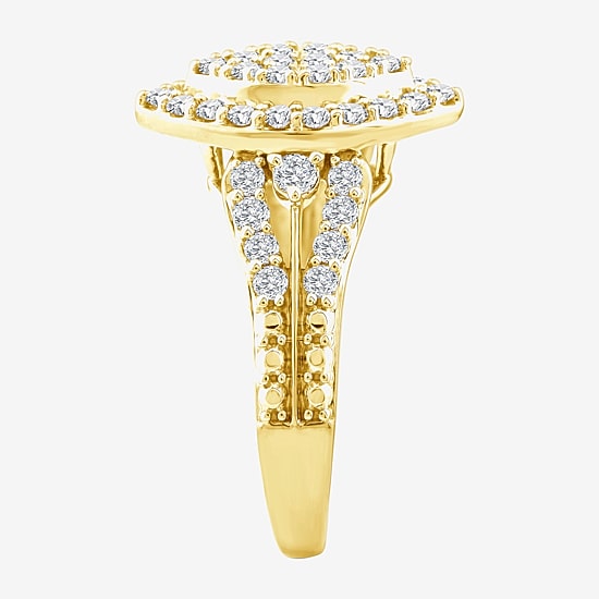 (F / Si2) Womens 1 CT. T.W. Lab Grown White Diamond Sterling Silver Marquise Side Stone Halo Engagement Ring