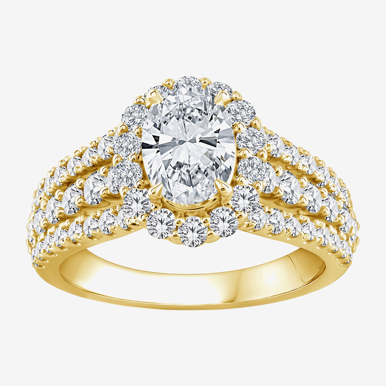 (F / Si1) Womens 2 1/4 CT. T.W. Lab Grown White Diamond Sterling Silver Oval Side Stone Halo Engagement Ring