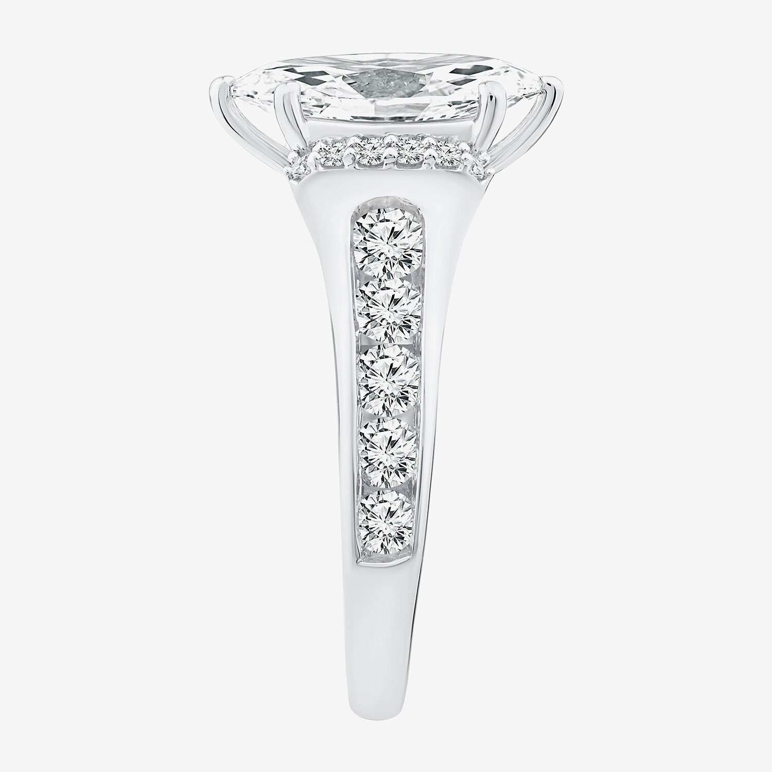 F / Vs2) Womens CT. T.W. Lab Grown White Diamond 14K Gold Marquise Side Stone Engagement Ring