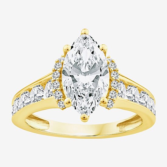 (F / Vs2) Womens 6 CT. T.W. Lab Grown White Diamond 14K Gold Marquise Side Stone Engagement Ring