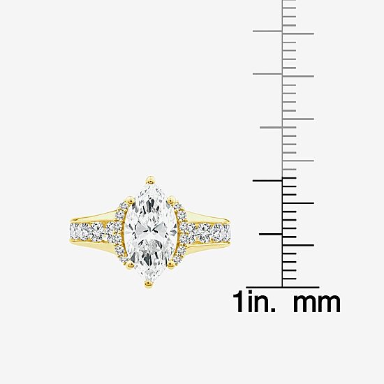 (F / Vs2) Womens 6 CT. T.W. Lab Grown White Diamond 14K Gold Marquise Side Stone Engagement Ring