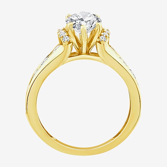 (F / Vs2) Womens 6 CT. T.W. Lab Grown White Diamond 14K Gold Marquise Side Stone Engagement Ring
