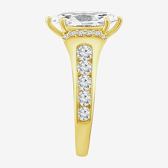 (F / Vs2) Womens 6 CT. T.W. Lab Grown White Diamond 14K Gold Marquise Side Stone Engagement Ring