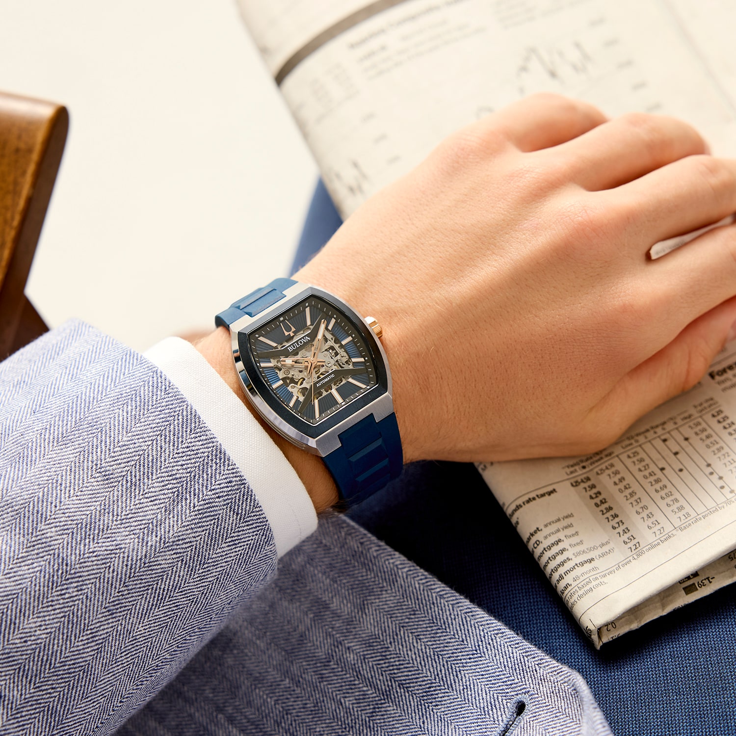 Bulova Maquina Mens Automatic Blue Strap Watch 98a318