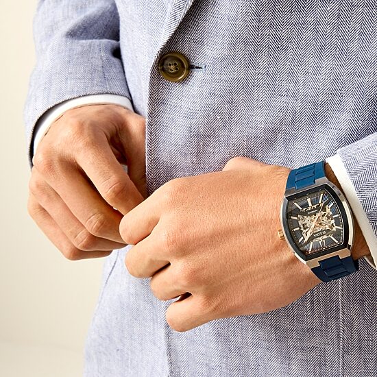 Bulova Maquina Mens Automatic Blue Strap Watch 98a318