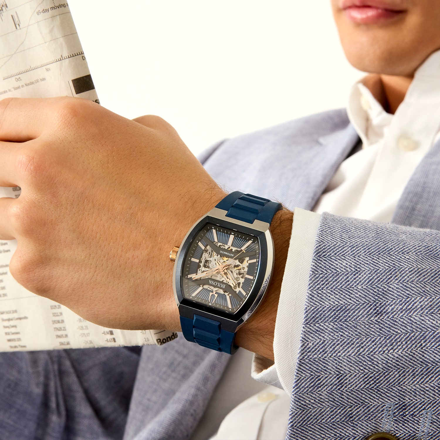 Bulova Maquina Mens Automatic Blue Strap Watch 98a318