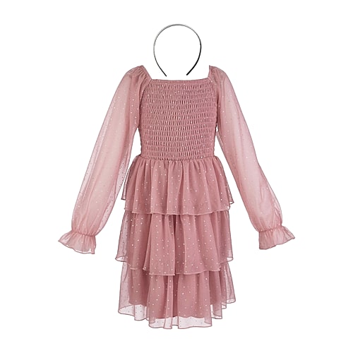 Speechless Kids' Girls Bishop Long Sleeve Fit + Flare Dress In Pink