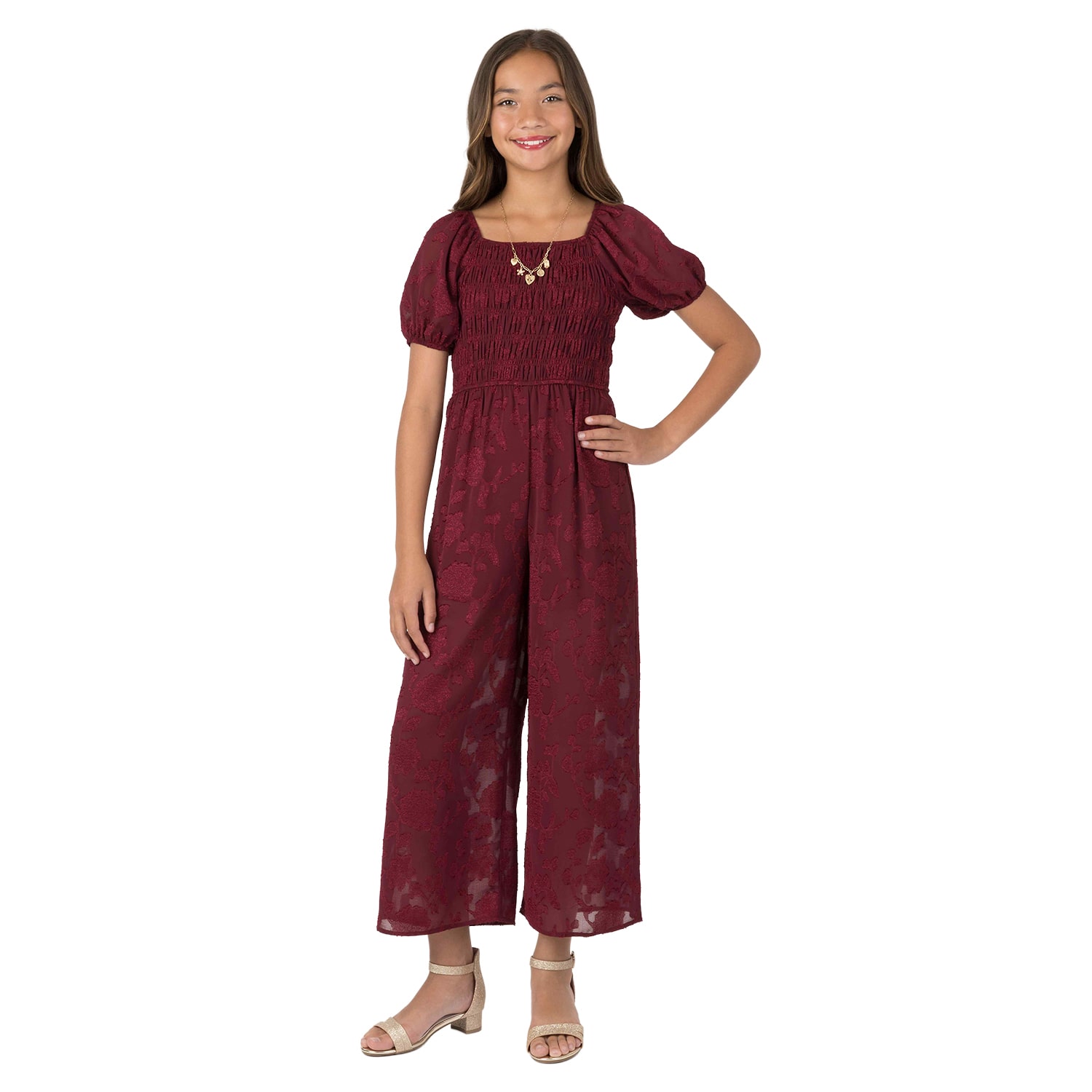 Speechless Girls Square Neck Long Sleeve Jumpsuit