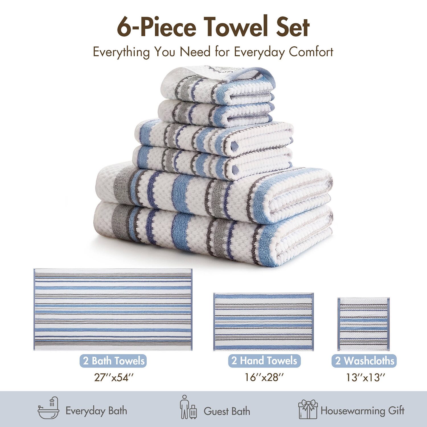 Madison Park Sutton Stripe 6-pc. Bath Towel Set