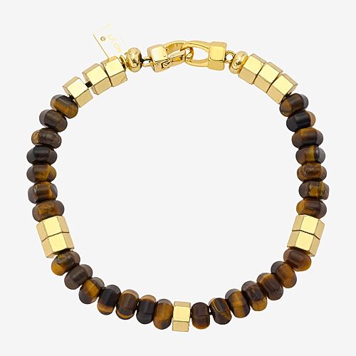 J.p. Army Mens Tiger's Eye Beaded Bracelet In Stainless Steel