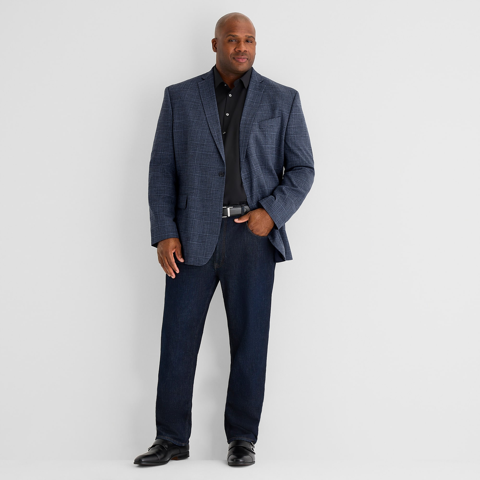 J. Ferrar Ultra Comfort Mens Big and Tall Plaid Regular Fit Sport Coat