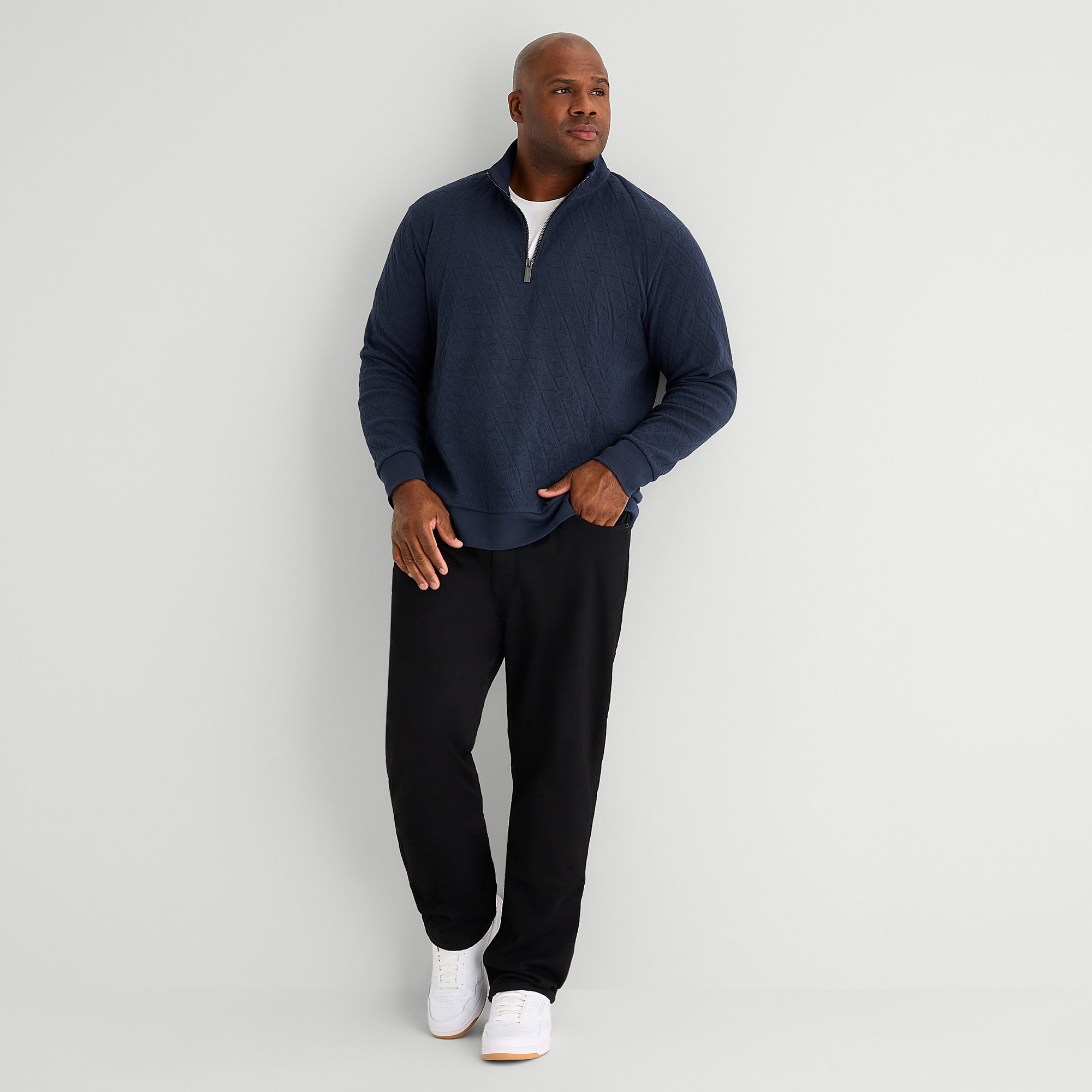 Shaquille O'Neal XLG™ Texture Mens Long Sleeve Big and Tall Quarter-Zip Pullover